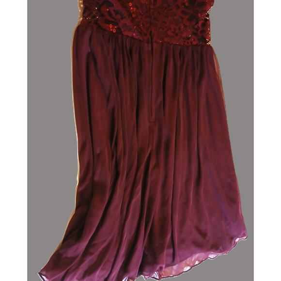 BCX Womens Short Party Dress/ Burgandy/Chiffon, Lace, Sequins/Jr Size 1 - Picture 6 of 9